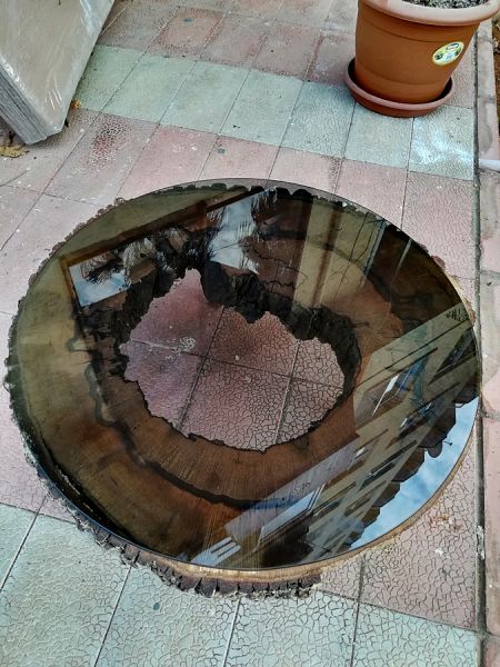 70 cm Meşe Kütüğü Camlı Orta Sehpa - QF02-25 - 3