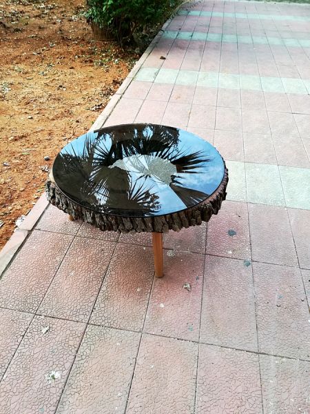 70 cm Meşe Kütüğü Camlı Orta Sehpa - QF02-25 - 4