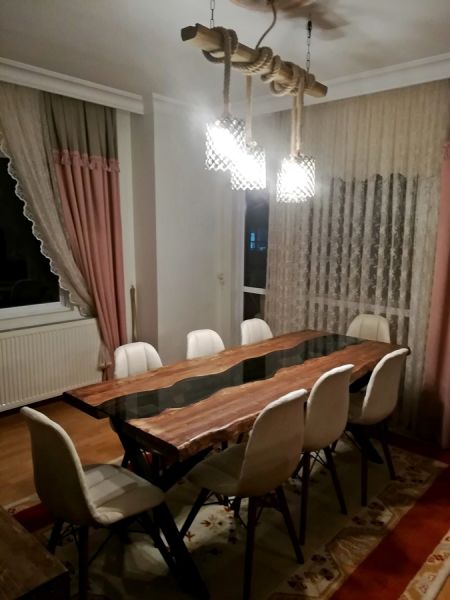 Ahşap Camlı Nehir Yemek Masası 8 Kişilik - Wts53 - 1