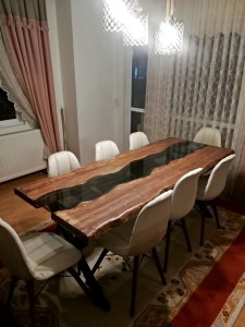 Ahşap Camlı Nehir Yemek Masası 8 Kişilik - Wts53 - 2