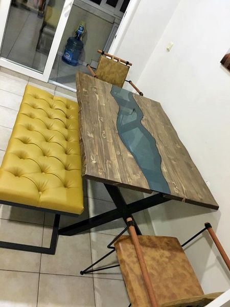 Ahşap Camlı Nehir Yemek Masası - Wts32 - 3