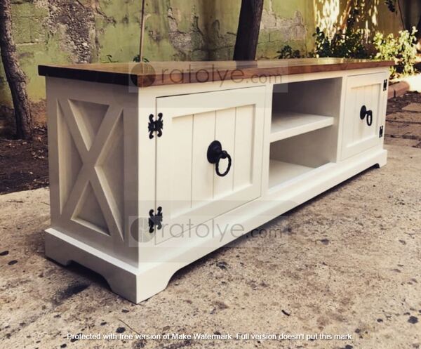 Ahşap Lake TV Sehpası ve Raflar - RTV042 - 200 cm - 1