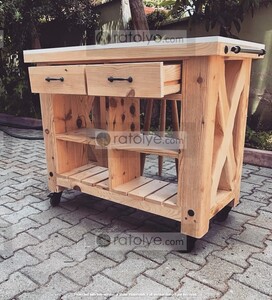 Ahşap Tekerlekli Mutfak Tezgahı - Rta18 - 2