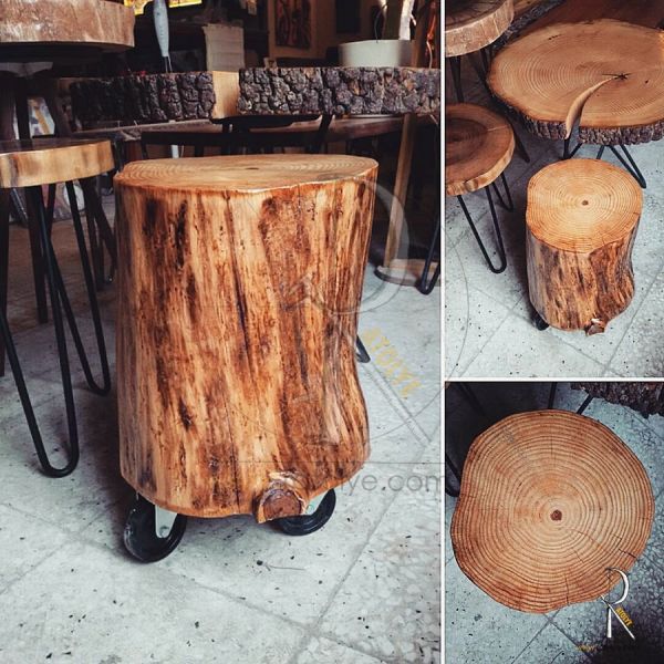 Çam Kütüğü Tekerlekli Sehpa - 1