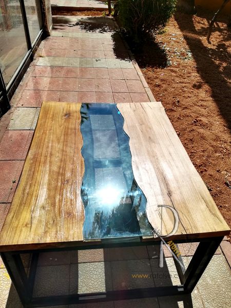 Ceviz Ağacı Kütüğü Camlı Nehir Orta Sehpa - BF02-03 - 5