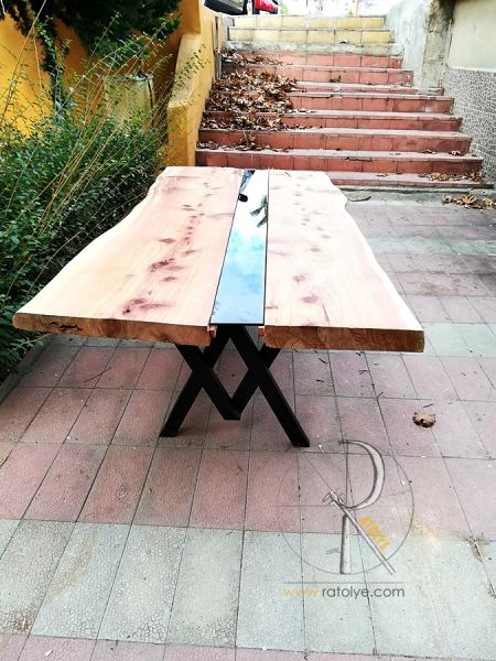 Doğal Kenarlı Ardıç Kütüğü Nehir Masa . 200x110 cm - BF01-01 - 2