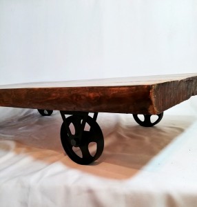 Döküm Tekerli Çam Kütük Sehpa - 125 cm Ceviz Rengi - DTS02 - 3