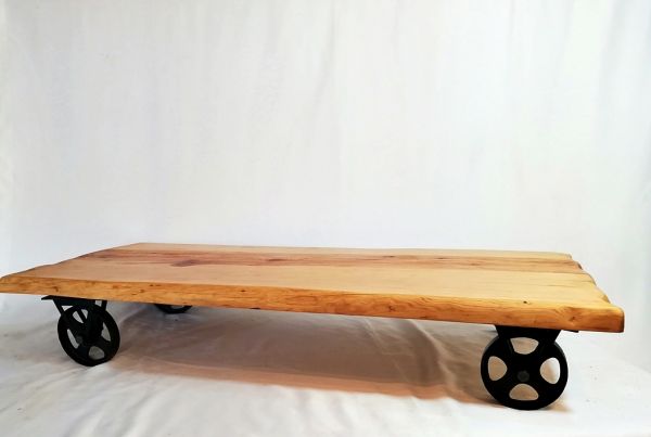 Döküm Tekerli Çam Kütük Sehpa - 125 cm Naturel - DTS01 - 1
