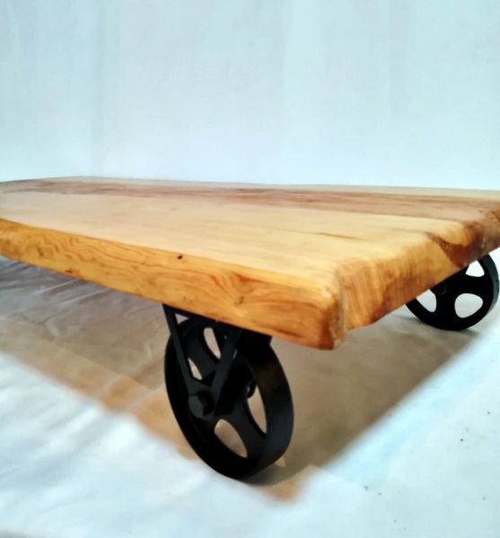 Döküm Tekerli Çam Kütük Sehpa - 125 cm Naturel - DTS01 - 3
