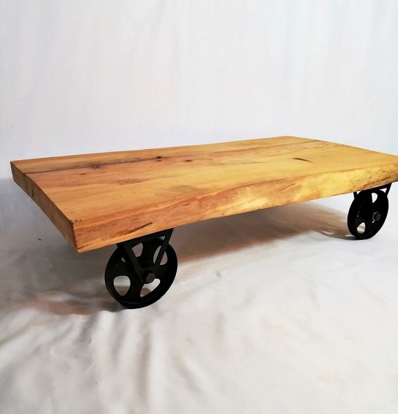 Döküm Tekerli Çam Kütük Sehpa - 80 cm Naturel - DTS03 - 1