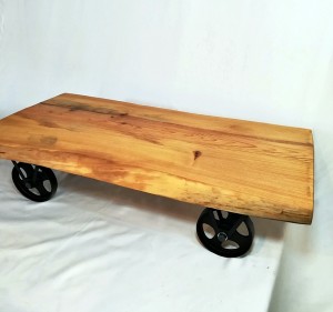 Döküm Tekerli Çam Kütük Sehpa - 80 cm Naturel - DTS03 - 2