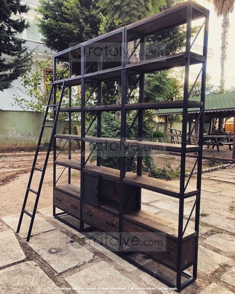 Endüstriyel Metal Ahşap Kitaplık Ünitesi- RKT004 - 1