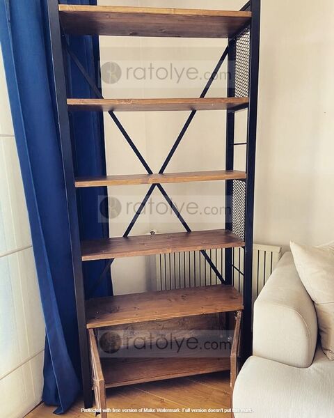 Camlı Kapaklı Ahşap Kitaplık - RKT007 - 2