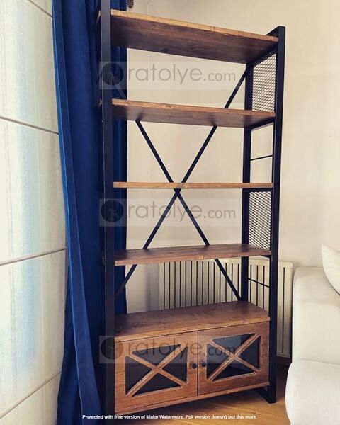 Camlı Kapaklı Ahşap Kitaplık - RKT007 - 1