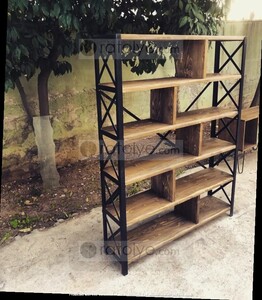 Ara Bölmeli Ahşap Raflı Kitaplık - RKT008 - 2