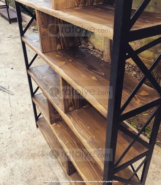 Ara Bölmeli Ahşap Raflı Kitaplık - RKT008 - 3