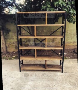 Ara Bölmeli Ahşap Raflı Kitaplık - RKT008 - 4
