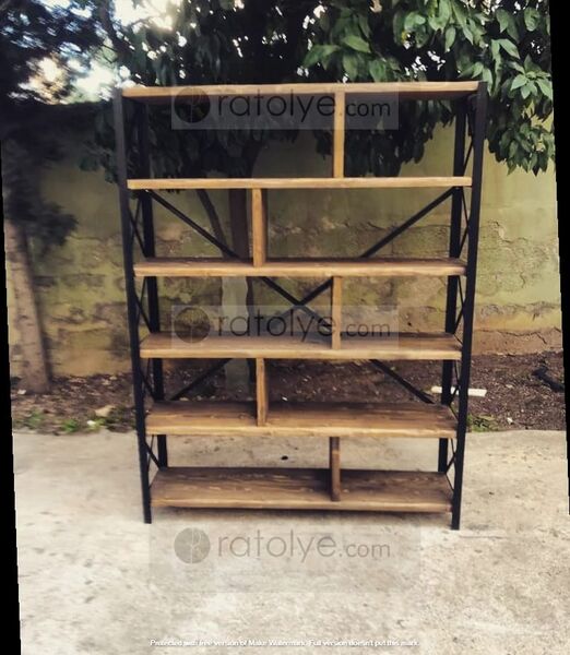 Ara Bölmeli Ahşap Raflı Kitaplık - RKT008 - 4