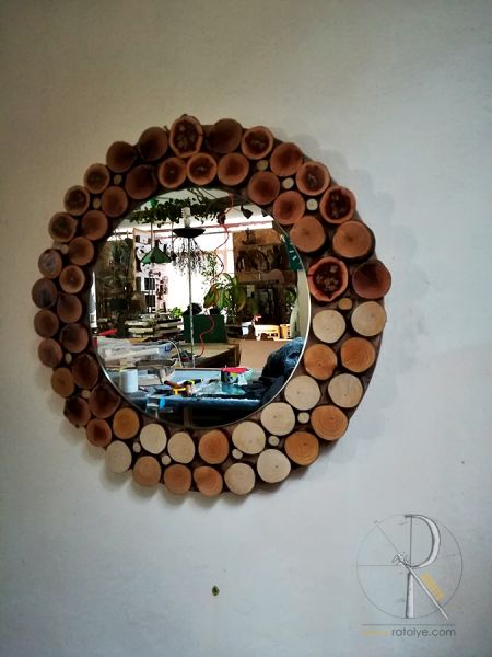 Kütük Dilimli Yuvarlak Ayna - 40 cm - QA01-08 - 1