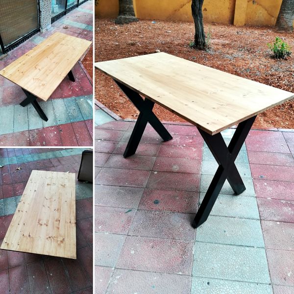 Masif Ahşap Masa - 120x60 cm - Açık Meşe - X Ayak - SF01-03 - 1