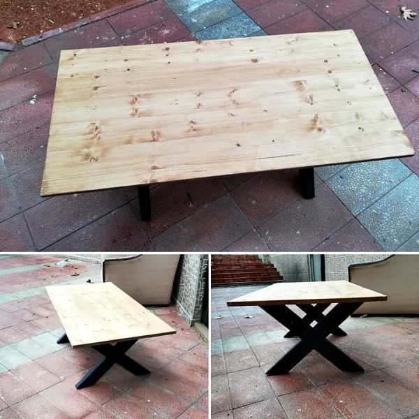 Masif Ahşap Orta Sehpa - 120x60 cm - Açık Meşe - X Ayak - SF02-06 - 1