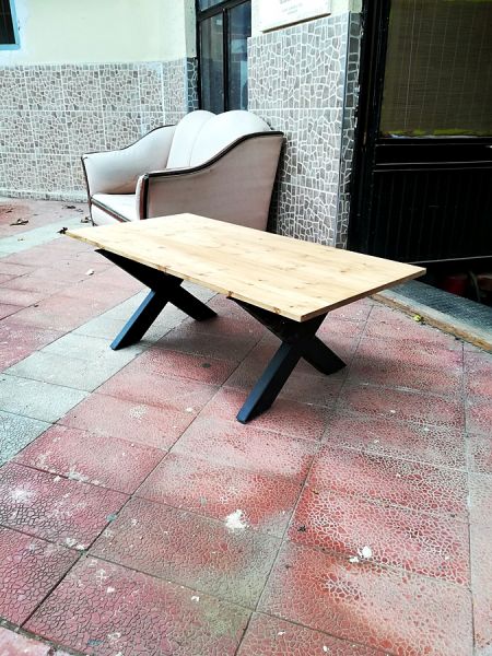 Masif Ahşap Orta Sehpa - 120x60 cm - Açık Meşe - X Ayak - SF02-06 - 2