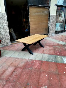 Masif Ahşap Orta Sehpa - 120x60 cm - Açık Meşe - X Ayak - SF02-06 - 4