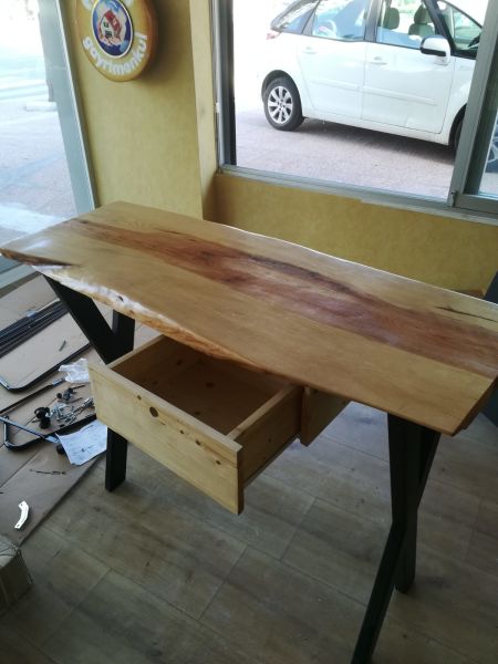 120x55 cm Çekmeceli Kütük Masa ve Duvar Rafı - Özel Sipariş - 1