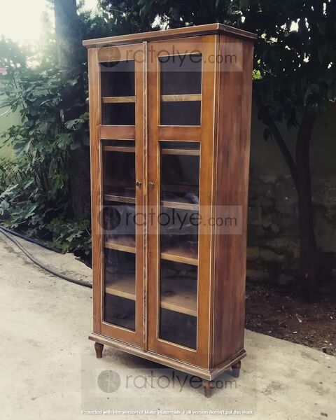 Cam Kapaklı Eskitme Ahşap Dolap - RBD017 - 2