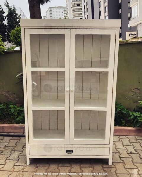 Camlı Kapaklı Beyaz Ahşap Dolap - RBD025 - 1