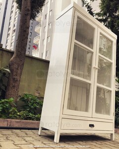 Camlı Kapaklı Beyaz Ahşap Dolap - RBD025 - 6