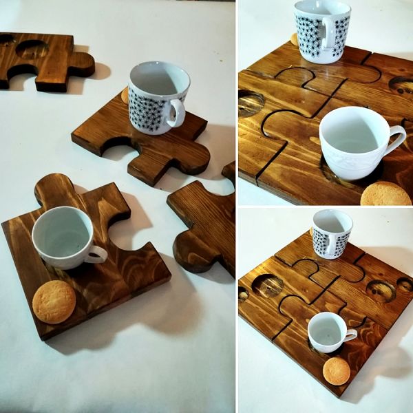 Puzzle Tasarım 4'lü Ahşap Bardak Servisleri - RT1801-04 - 1