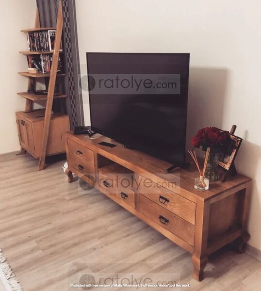 Masif Ahşap 6 Çekmeceli TV Sehpası - RTV013 - 2